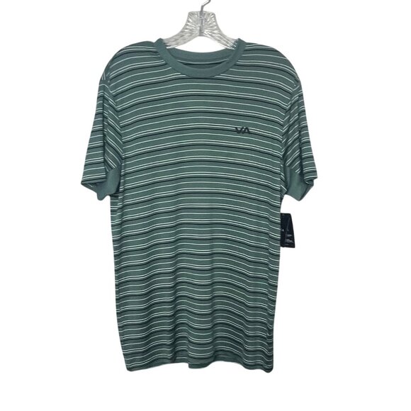 RVCA Sweep Stripe Crew Neck Shirt Mens Medium Green New Short Sleeves - Picture 1 of 12